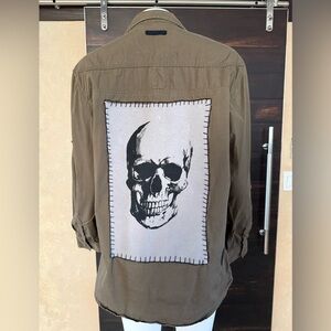 Upcycled Marc Ecko Skull Shacket - Green, Size Men's M